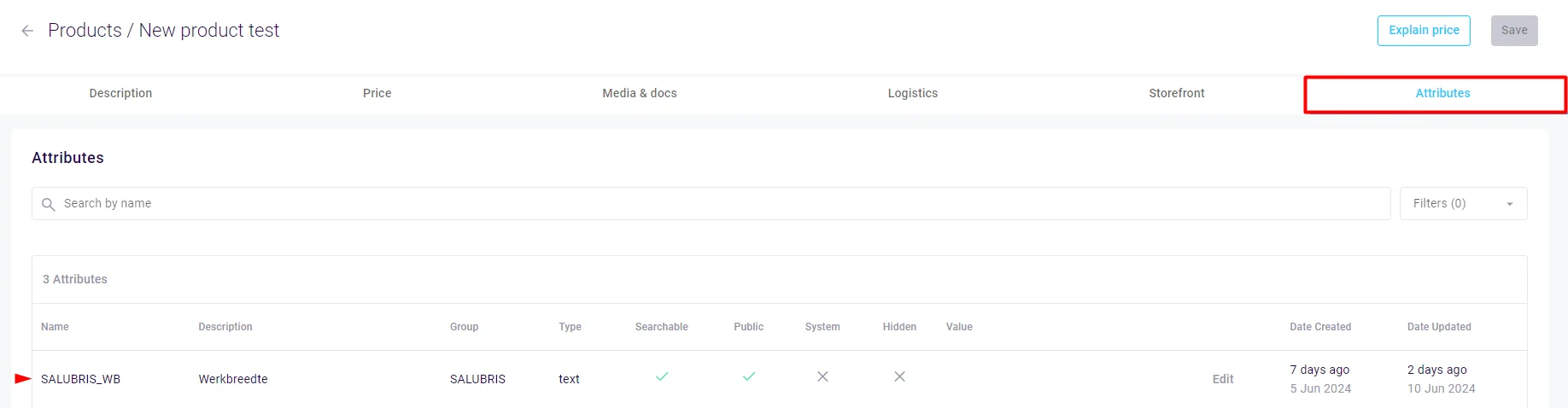 Configuring product attributes 2