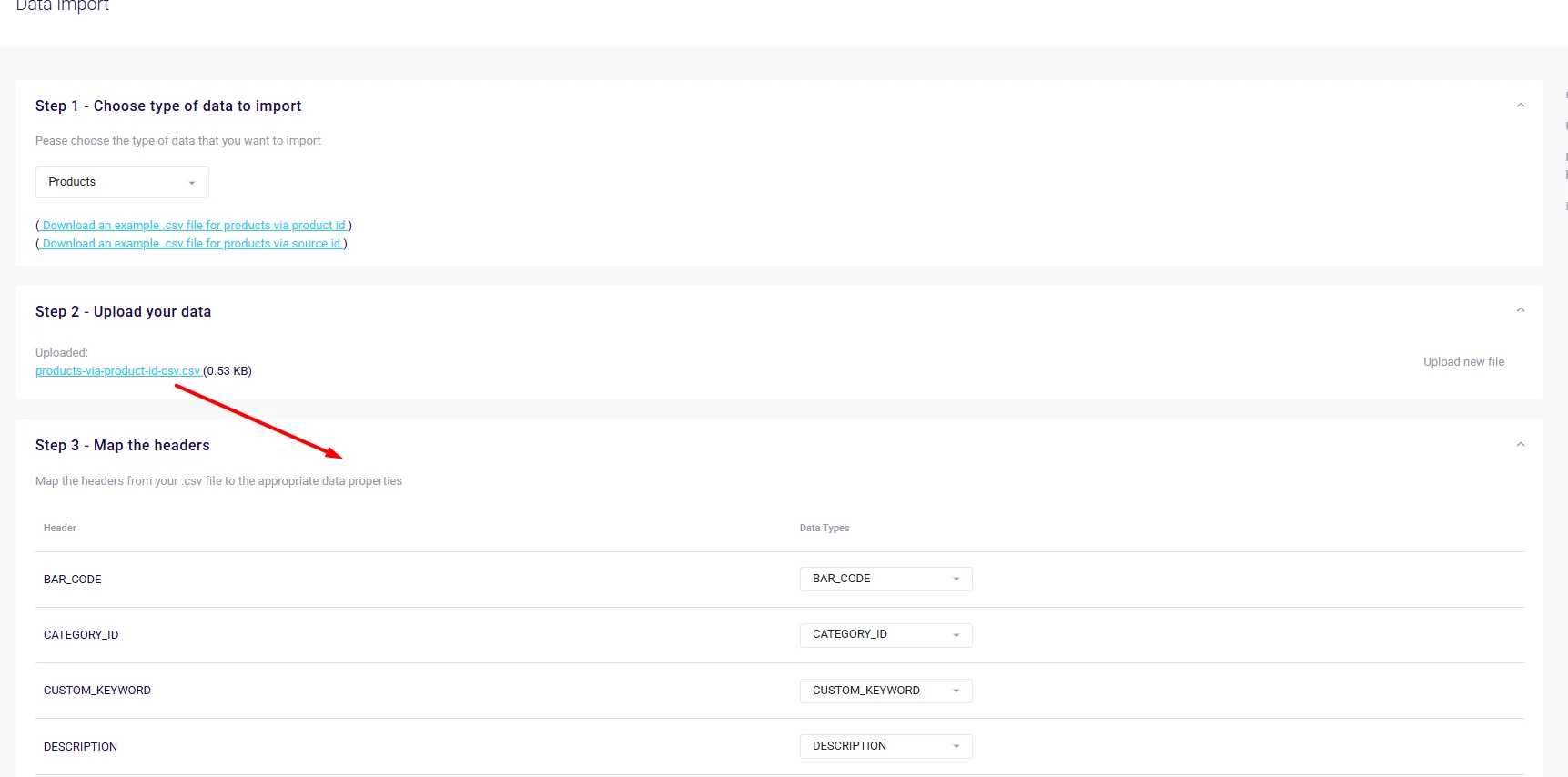 Import data with CSV