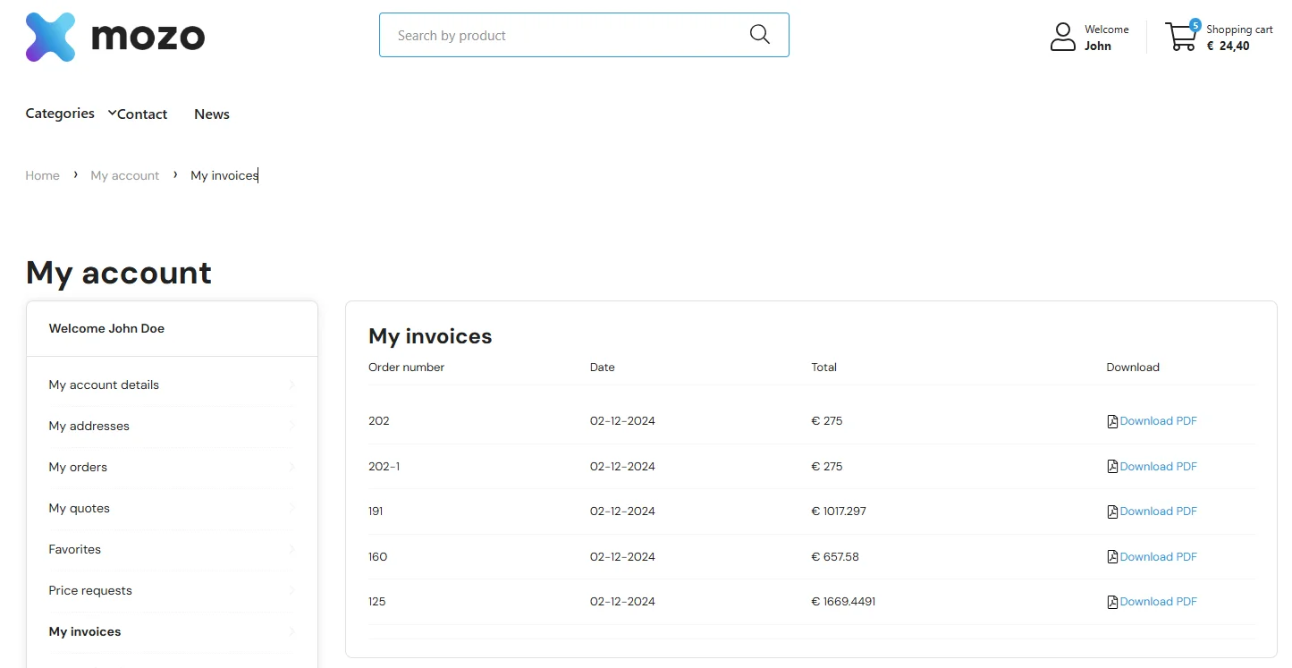 Invoices page